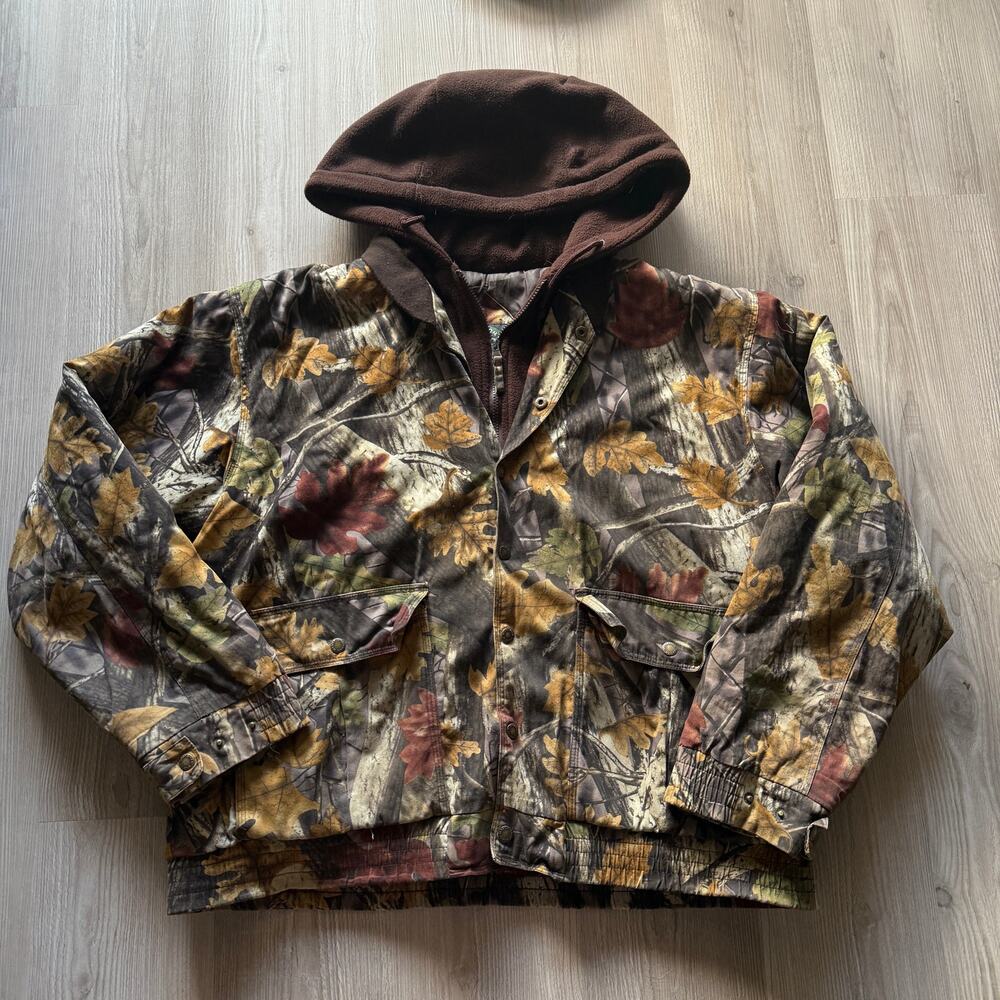 Men's Master Sportsman's Brown Red Camouflage Camo Hooded Hunting Jacket Sz 2XL